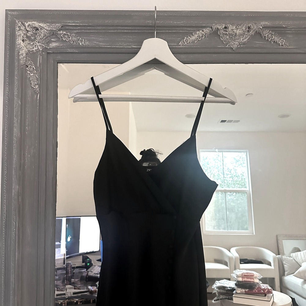 Zara Satin Effect Slip Dress with Buttons Midi Dress Side Slit Evening Gown S - Picture 7 of 11